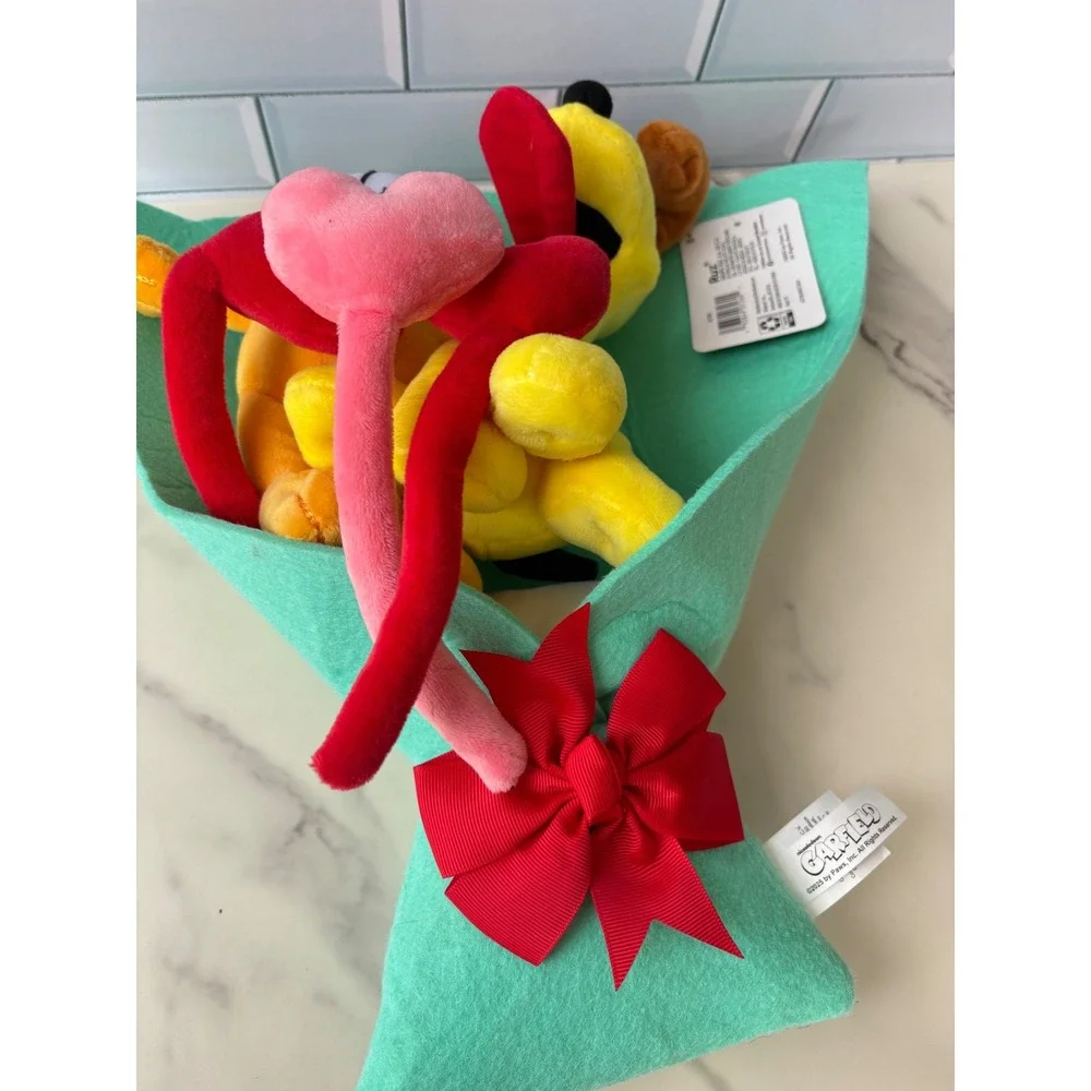 Garfield and Odie Plush Bouquet Teal‎ Felt Wrap Hearts Valentine Gift New
